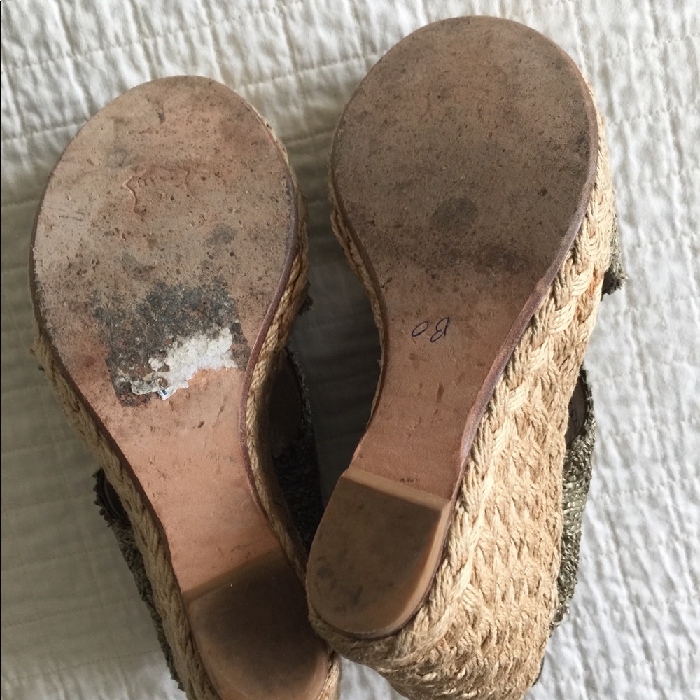 Stuart Weitzman olive raffia rope wedge sandals - Picture 7 of 13